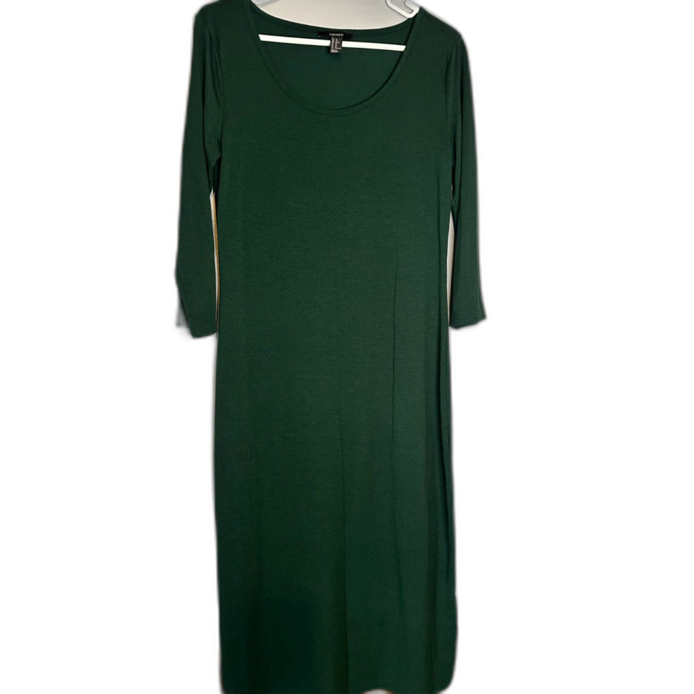 Forever 21 Bodycon Dress XL Hunter Green Long Sleeve Knee Length Stretchy Dress